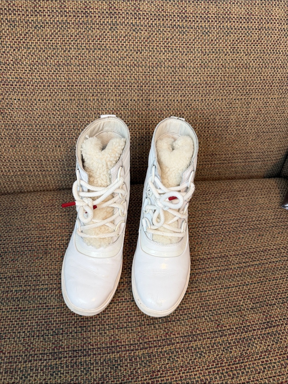 Sorel White Shearling-Lined Lace-Up Boots